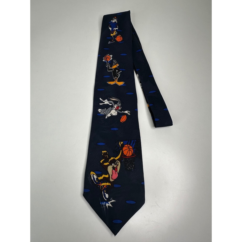 Looney Tunes Mania Basketball Tie Mens Navy Blue Polyester Bugs Bunny Taz Tweety